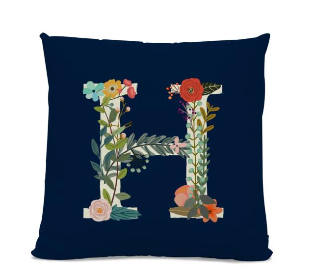 Initial Pillow - Floral Letter With H Monogrammed Custom Throw Flower Monogram