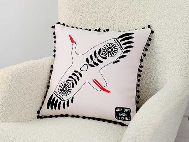 Decorative Pillow Cover, Pillowcase Ukrainian Stork, Home Decor, 16x16 Boho Farmhouse Porch Case - image 1