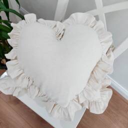 Bohemian Linen Striped Heart Pillow Cover With Frill Edges - thumbnail 1