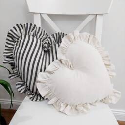 Bohemian Linen Striped Heart Pillow Cover With Frill Edges - thumbnail 3