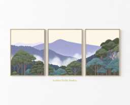 Misty Mountain Forest Poster Set Of 3 - Minimalist Nature Wall Art Prints Soft Green Woodland Landscape Calm Scenic Artwork - thumbnail 1