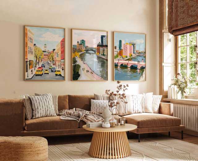 Set Of 3 Grand Rapids Michigan Posters, Vintage Travel Prints, Usa City Skyline Wall Art, Midwest Riverfront Decor Poster - image 1