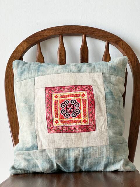 Vintage Hmong Hemp Neutral Natural Fiber Pillow Cover - image 1