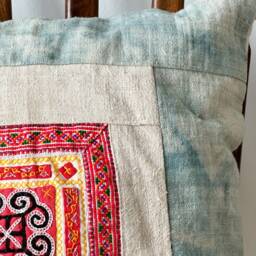 Vintage Hmong Hemp Neutral Natural Fiber Pillow Cover - thumbnail 2
