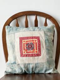 Vintage Hmong Hemp Neutral Natural Fiber Pillow Cover - thumbnail 1