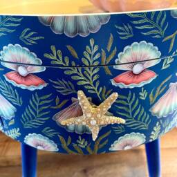 Mermaid Shell Round Side Table Pearl & Blue Ideal For Bedside Nightstand , Built in Wooden Drawer - thumbnail 2
