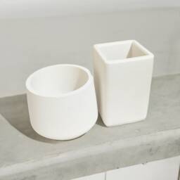 White Toothbrush & Earstick Holder, Home Office Accessory, Bathroom Decoration, Interior Organizer Pottery - thumbnail 3