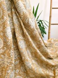 Kantha Stitch Pure Cotton Reversible Bed/Sofa Throw King Size Handmade Floral Indian Dohar Elegant Sandstone Beige Botanical Bloom - thumbnail 1
