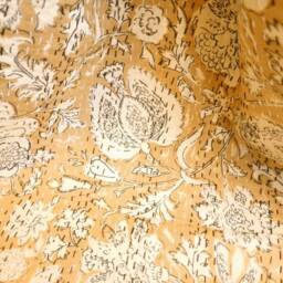 Kantha Stitch Pure Cotton Reversible Bed/Sofa Throw King Size Handmade Floral Indian Dohar Elegant Sandstone Beige Botanical Bloom - thumbnail 2
