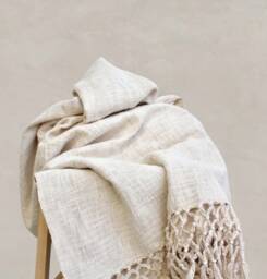 Boho Chic Sofa/Couch/ Bed Throw - Weighted Heavy Blanket Lounge Cover Bedspread- Cotton Beige Ivory Fringe Tassel -Picnic