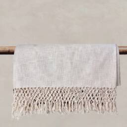 Boho Chic Sofa/Couch/ Bed Throw - Weighted Heavy Blanket Lounge Cover Bedspread- Cotton Beige Ivory Fringe Tassel -Picnic - thumbnail 2