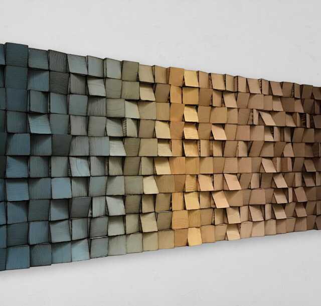 Reclaimed Wood Wall Art - Blue Gold Brown Sound Diffuser - image 1