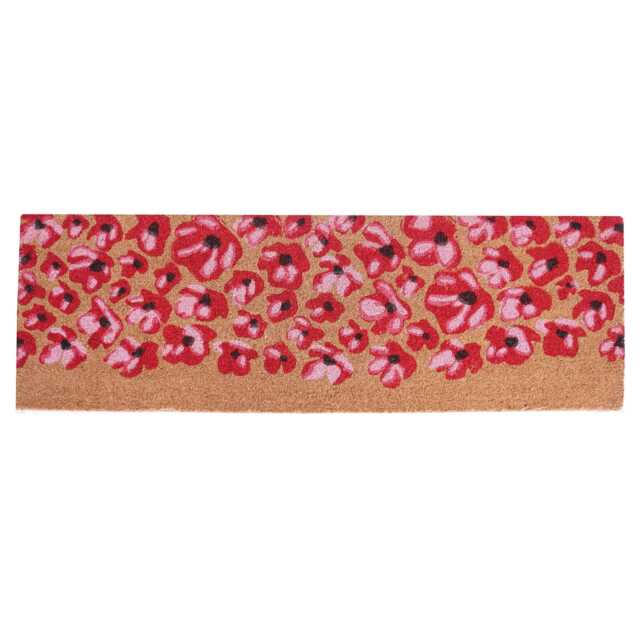 Extra Long Coir Doormat 40 X 125cm Red Poppy Print Natural Coconut Dirt Trapper Non-Slip Mat Hall Rug - image 1