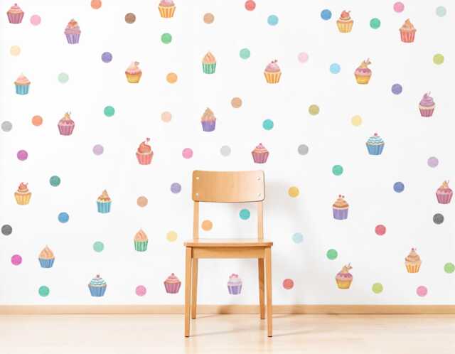 Watercolor Polka Dots & Cupcake Wall Decal, Girl's Room Decor, Nursery Decals, Sticker, Removable Rainbow Color Decal - image 1