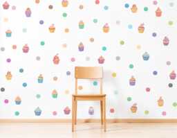 Watercolor Polka Dots & Cupcake Wall Decal, Girl's Room Decor, Nursery Decals, Sticker, Removable Rainbow Color Decal - thumbnail 1