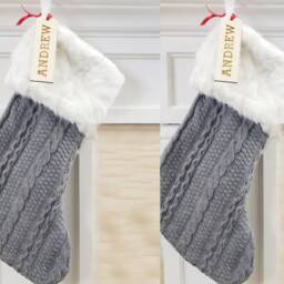Personalized Christmas Stocking Tag Gift Tags Custom Monogram Rustic Wood Nametag Name - thumbnail 2