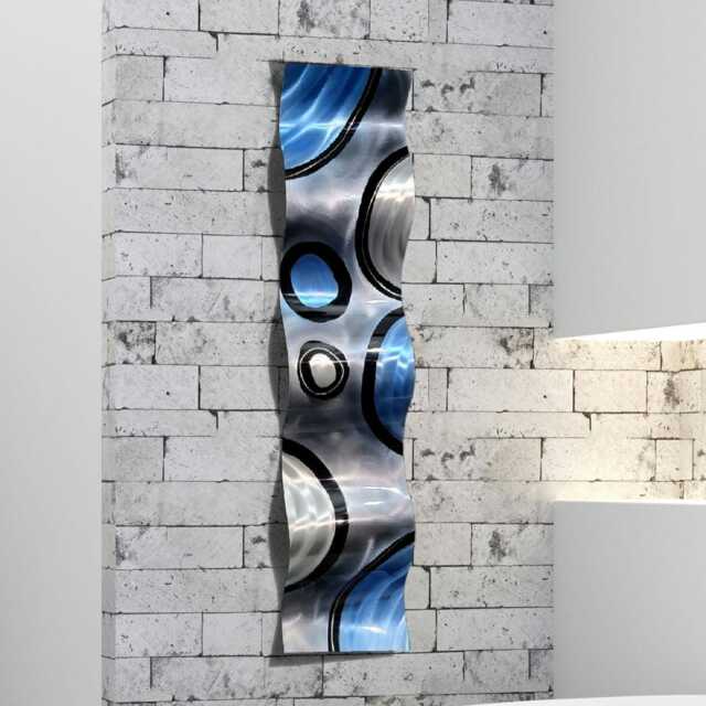 Wall Sculpture, 3D Metal Art, Abstract Contemporary Art Office Decor - Rains Of Blue Wave By Jon Allen - image 1