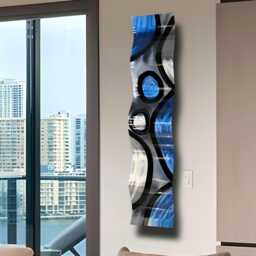 Wall Sculpture, 3D Metal Art, Abstract Contemporary Art Office Decor - Rains Of Blue Wave By Jon Allen - thumbnail 2