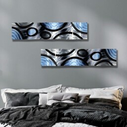 Wall Sculpture, 3D Metal Art, Abstract Contemporary Art Office Decor - Rains Of Blue Wave By Jon Allen - thumbnail 3
