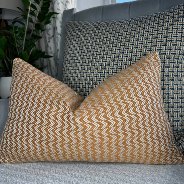 "Orange - White Cushion Cover, Decorative Pillow 12"" X 20" - image 1