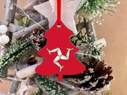 Christmas Ornament Isle Of Man Decoration. Tree Shaped Hanging Bright. Manx Ellan Vannin - thumbnail 1