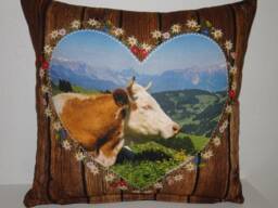 Decorative Cushion Cover Cotton Fabric & Canvas Mountain Landscape Cow Heart Nature Gentian Pasture Flower Meadow - thumbnail 1