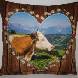 Decorative Cushion Cover Cotton Fabric & Canvas Mountain Landscape Cow Heart Nature Gentian Pasture Flower Meadow - thumbnail 2