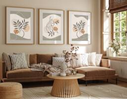 Green & Orange Wall Art Prints, Boho Art, Leaf Abstract Lounge & Orange, Sage - thumbnail 1