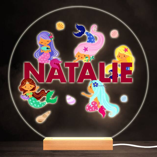 Cute Mermaids Colourful Round Personalised Gift Warm White Led Lamp Night Light - Bedroom - image 1