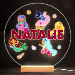 Cute Mermaids Colourful Round Personalised Gift Warm White Led Lamp Night Light - Bedroom - thumbnail 1