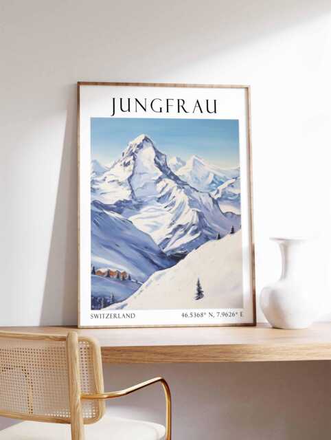 Jungfrau Mountain Print, Swiss Alps Poster, Scenic Travel Art, Landscape, Decor, Nature Wall Art - image 1