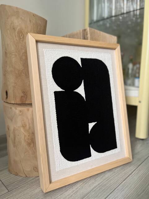 Geometric Punch Needle Wall Art Black & White Fiber Art, Scandinavian Decor - image 1