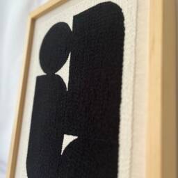 Geometric Punch Needle Wall Art Black & White Fiber Art, Scandinavian Decor - thumbnail 3