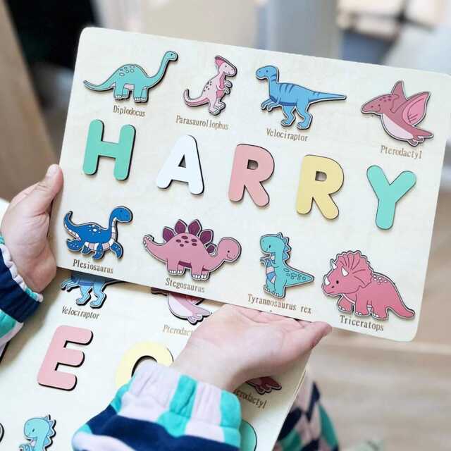 Personalised Dinosaur Name Puzzle - Custom Wooden Toddler Toy - image 1