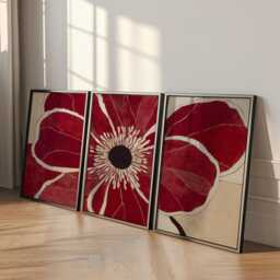 Red Floral Wall Art Posters - Abstract Botanical Illustration Set Of 3 - thumbnail 3