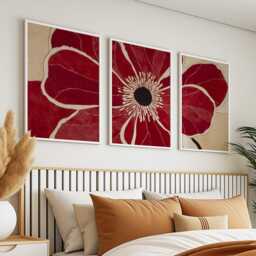 Red Floral Wall Art Posters - Abstract Botanical Illustration Set Of 3 - thumbnail 2