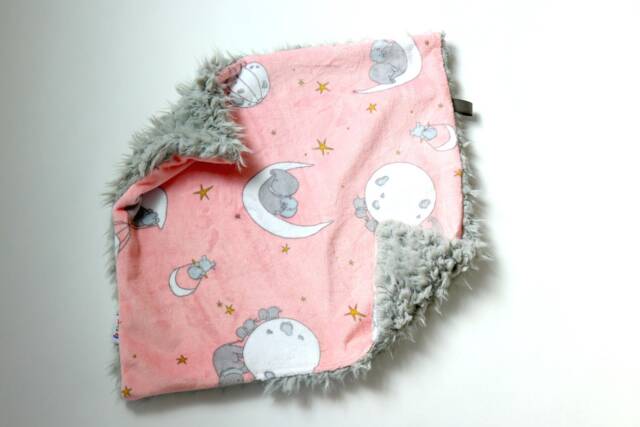 Dream Lovie. Security Blanket. Personalized Lovey. Faux Fur Pink Elephants Moons. Mini Baby Minky Shower Gift - image 1