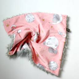 Dream Lovie. Security Blanket. Personalized Lovey. Faux Fur Pink Elephants Moons. Mini Baby Minky Shower Gift - thumbnail 2