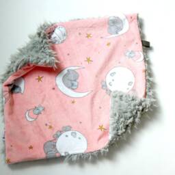 Dream Lovie. Security Blanket. Personalized Lovey. Faux Fur Pink Elephants Moons. Mini Baby Minky Shower Gift - thumbnail 3