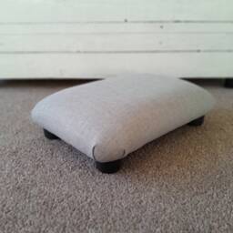 Handmade Light Grey Footstool Linen Look Polyester, Under Desk Footrest