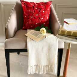 "Art Silk Red Ribbon Embroidered Rose Decorative Pillow Sham, 24""x24""/26""x26" - thumbnail 2