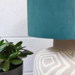 Teal Blue Velvet Drum Lampshade With Lush Green Leaves Lining, Large Tropical Lightshade - thumbnail 3