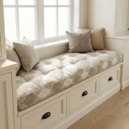 Linen Window Seat Cushion, Indoor French Style Cushion