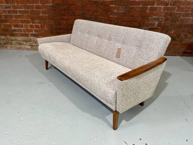 Danish Teak Vintage Inspired Model 55 Mid Century 60S 3 Seat Lounge Sofa Settee in Tawney Multi Weave Fabric - image 1