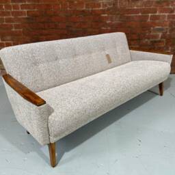Danish Teak Vintage Inspired Model 55 Mid Century 60S 3 Seat Lounge Sofa Settee in Tawney Multi Weave Fabric - thumbnail 3