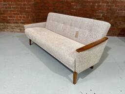 Danish Teak Vintage Inspired Model 55 Mid Century 60S 3 Seat Lounge Sofa Settee in Tawney Multi Weave Fabric - thumbnail 1