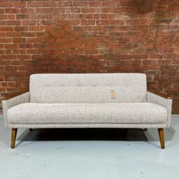 Danish Teak Vintage Inspired Model 55 Mid Century 60S 3 Seat Lounge Sofa Settee in Tawney Multi Weave Fabric - thumbnail 2