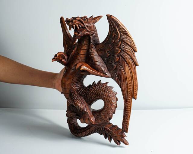 Wall Hanging Dragon Statue, Art, Wooden Dragon, Mythology Animal, Wood Carving, Luxury Decor, Rustic Decor, Memorial Gift, Special Gift - image 1