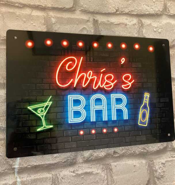 Personalised Home Bar Sign - 80S Neon Effect Metal A4 Aluminium Wall Art - image 1