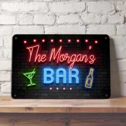 Personalised Home Bar Sign - 80S Neon Effect Metal A4 Aluminium Wall Art - thumbnail 3